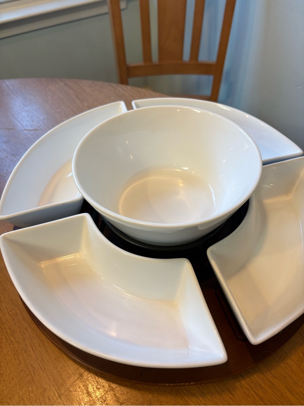 White Ceramic Serving Set with Center Bowl - Home Dining